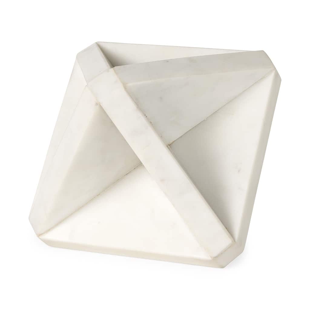 White Marble Geometric Square Sculpture - 6" W x 6" D x 9" H