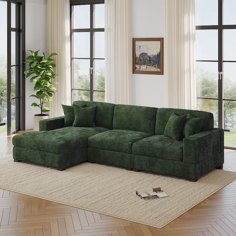Oversized Modern Chenille Modular Sectional Sofa with Chaise - Left Facing - Green-3 Piece