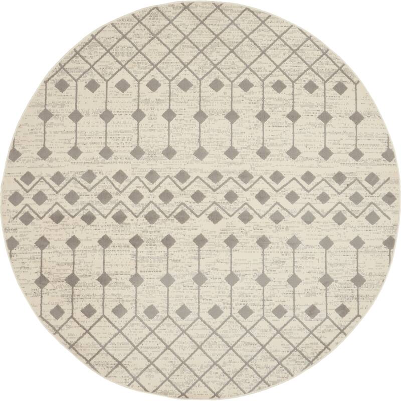 Porch & Den Muirfield Moroccan Bohemian Area Rug - 8' Round - Ivory/Grey - Round