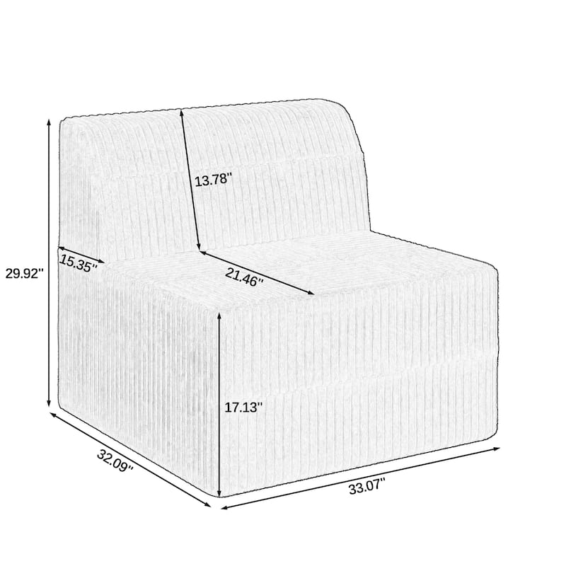 U-Shape Sleeper Sofa,No Tool Modular Corduroy,Space-Saving Living Room