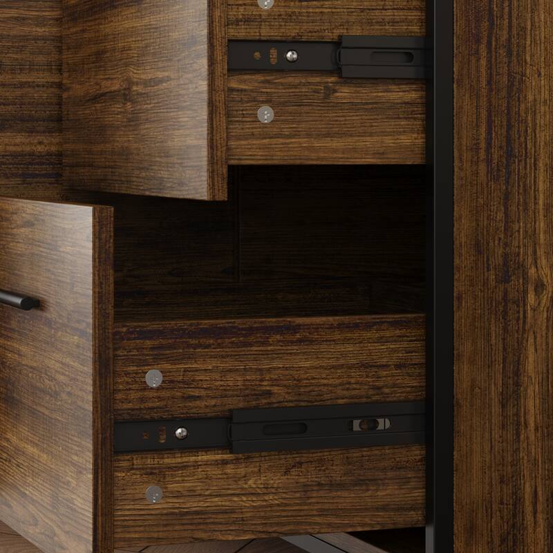 Brown Walnut Color Retro Kitchen Storage Cabinet Collection with Iron Frame
