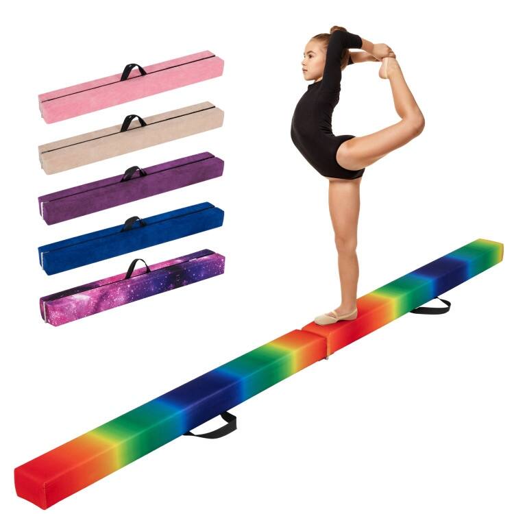 9 Feet Kids Balance Beam for Home Foldable Gymnastics Beam with Non-Slip Bottom and Wood Frame - 108” x 4" x 3" (L x W x H) - Green/Red