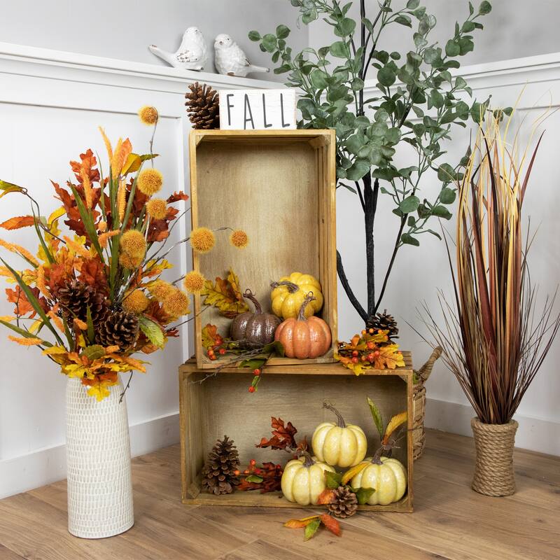 Crackle Finish Fall Harvest Pumpkins - 4" - Orange Yellow and Brown - Set of 3