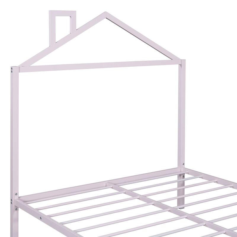 Artistic Metal Full Platform Bed with Storage Drawers, House-Shaped Frame for Kids