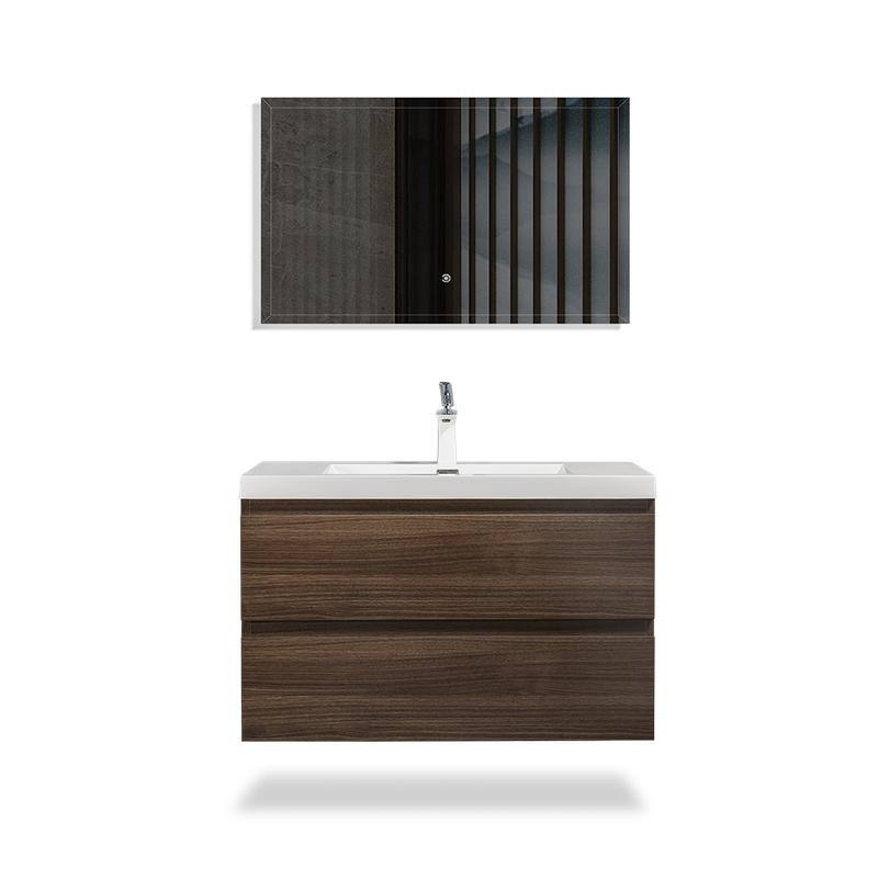 ABRUZZO 36" Floating Single Bathroom Vanity Wall-Mounted with Integrated Resin Top Basin 2 Soft Close Drawers Full Assembly
