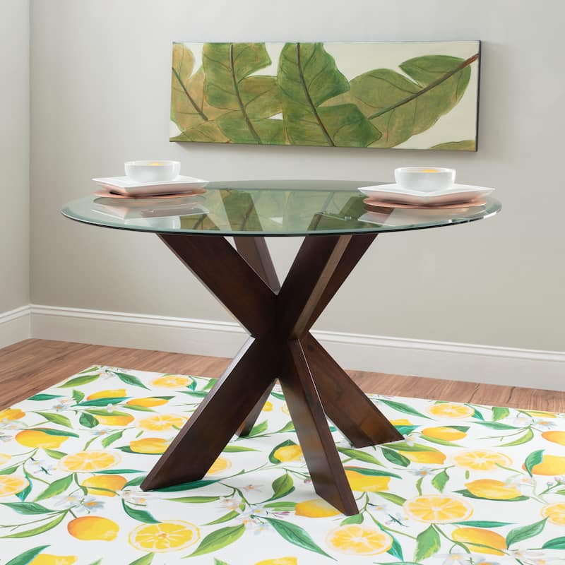 Allard X-base Round Glass Dining Table (Table Only) - Espresso