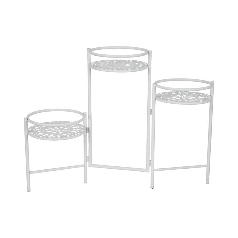 Sagebrook Home 22" Metal Folding 3Tier Plant Stand, Round, 22"H, Solid Color - 10" x 10" x 22"