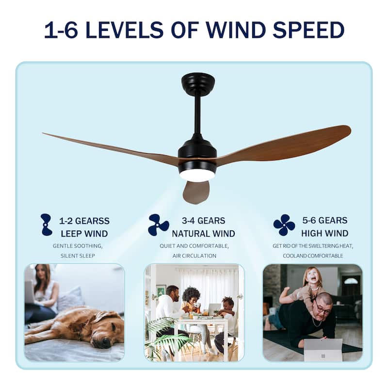 Sofucor 52" Ceiling Fan with Lights Quiet DC Motor 3 ABS Blade 6 Speed Levels,Remote Control,for Patio Living Room,Bedroom