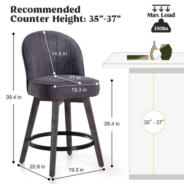 dimension image slide 10 of 12, HOMYKA Swivel Bar Stool with Wood Legs Set of 4 - N/A