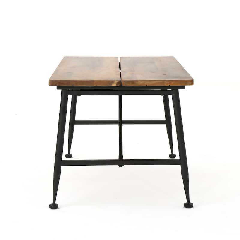 Roomfitters Outdoor Coffee Table, Rectangular Patio Table with Solid Wood Top and Angled Metal Legs for Garden or Deck, Black