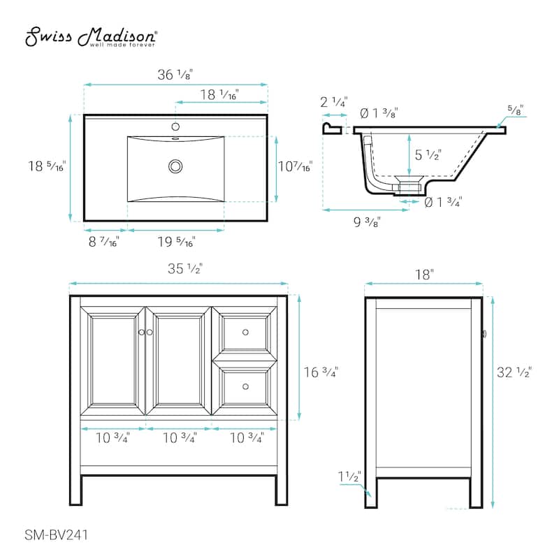 Chateau 36" Bathroom Vanity In Natural Oak