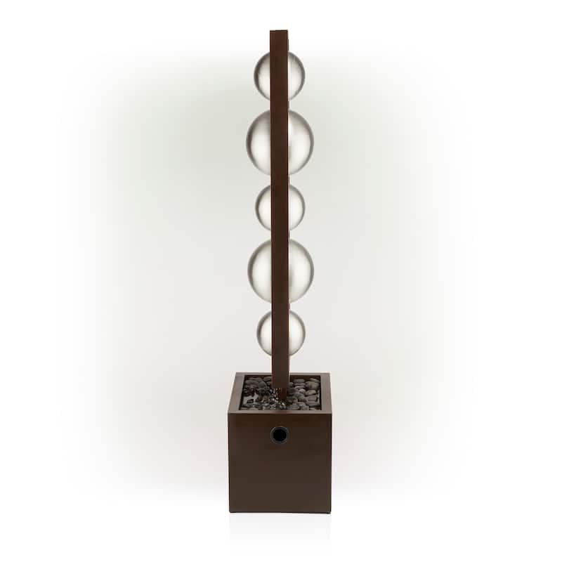 Alpine Corporation 55" Tall Outdoor Modern Column Fountain with Stainless Steel Orbs, Silver