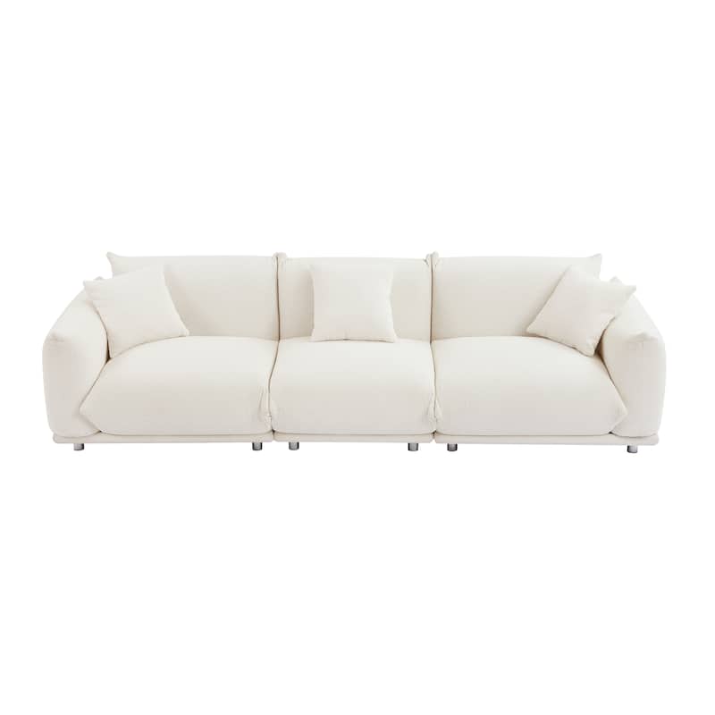 Oversized 4-Seater Lambswool Sherpa Sofa, Linear Modular Design with Metal Legs and Solid Wood Frame, Perfect for Living Room