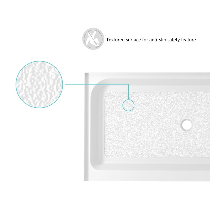 Indigo Home 48x36 inch Single Threshold Shower Tray Center Drain in White