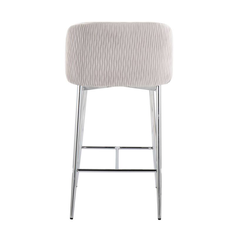 Lumisource Waves Counter Stool in Chrome and Silver Velvet - Set of 2 - 21"Lx19.75"Wx36"H