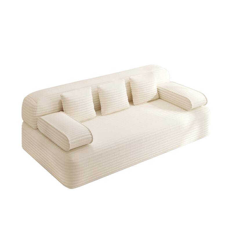78.7" Convertible Sofa Bed, 2-in-1 Corduroy Couch with 3 Pillows, Modern Folding Boneless Couch