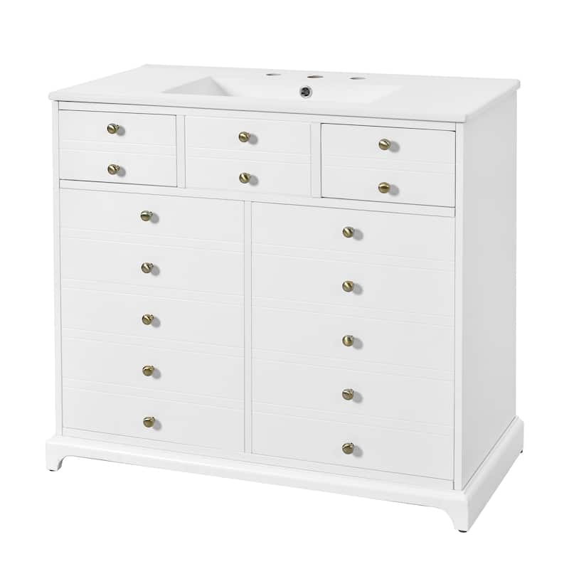 36'' Freestanding Bathroom Vanity in White with White Integrated Ceramic Sink - 36'' x 18'' x 33.89''