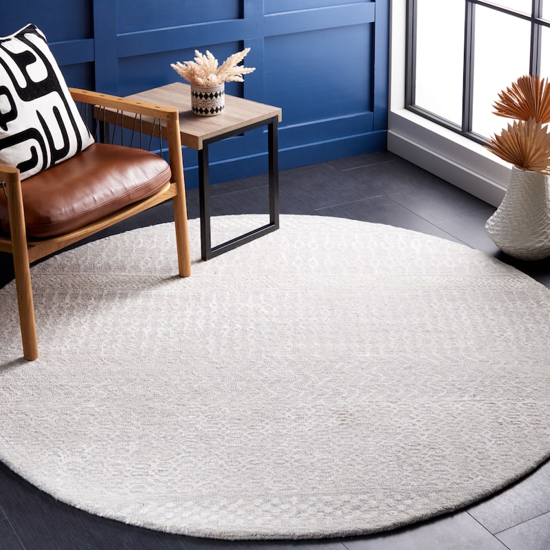 SAFAVIEH Handmade Glamour Shag Modern Viscose Rug - 6' Round - Grey/Ivory