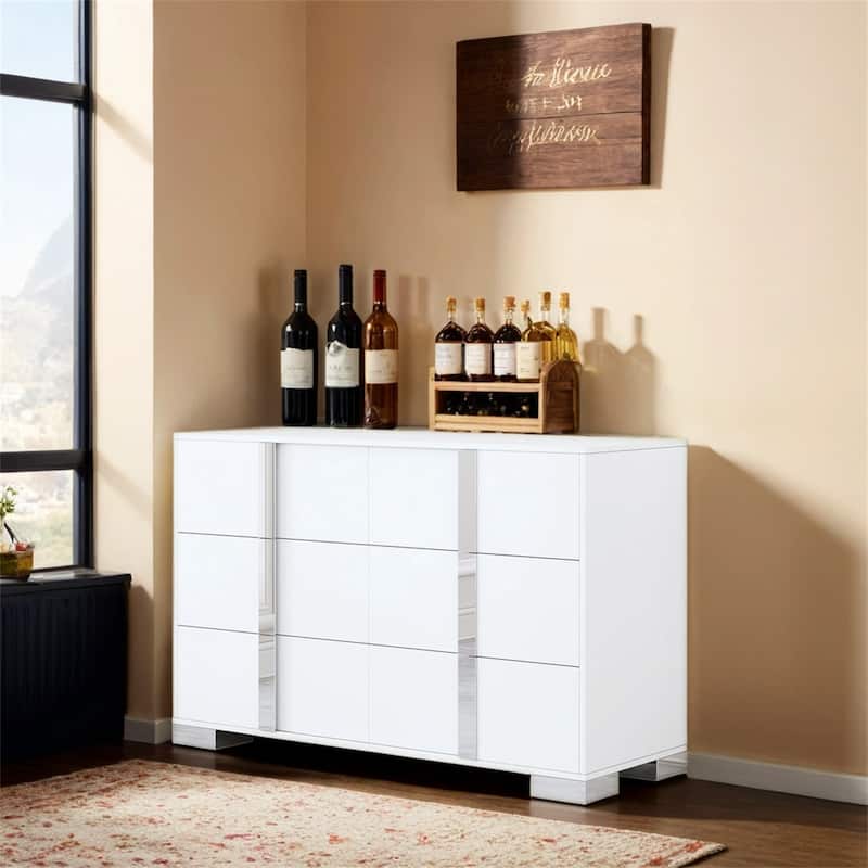 Elegant Modern Dresser with Metal Handle,Mirrored Storage Cabinet