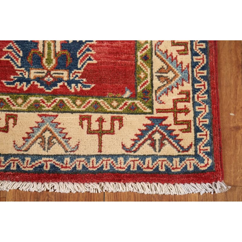 Geometric Red Kazak Oriental Rug Handmade Traditional Wool Carpet - 2'0" x 3'0"