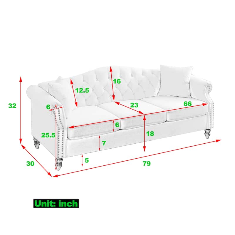 2-Pieces Chesterfield Velvet 3+2-Seater Combination Sofa Set with Nailhead Trim, Tufted Low Back, and Removable Cushions