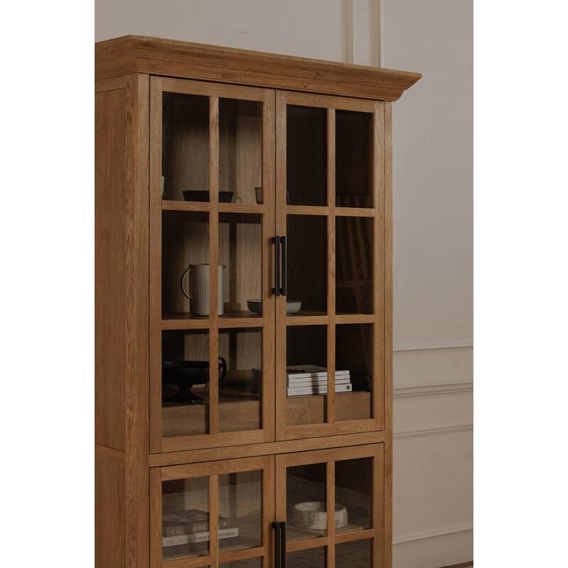 NADAAL STUDIOS Virelle Tall Cabinet, Glass Front with Molding Detail and Solid Oak Frame, Natural
