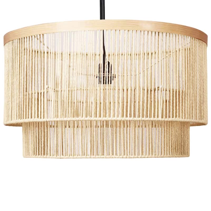 1-Light Rattan Tiered Drum Chandelier Light