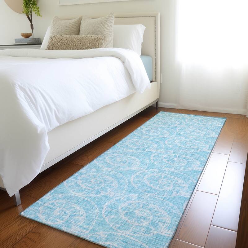 Premium Washable Super Soft Coastal Fossil Mayfield Rug - Aqua - 2' 3" x 7' 6" - Runner