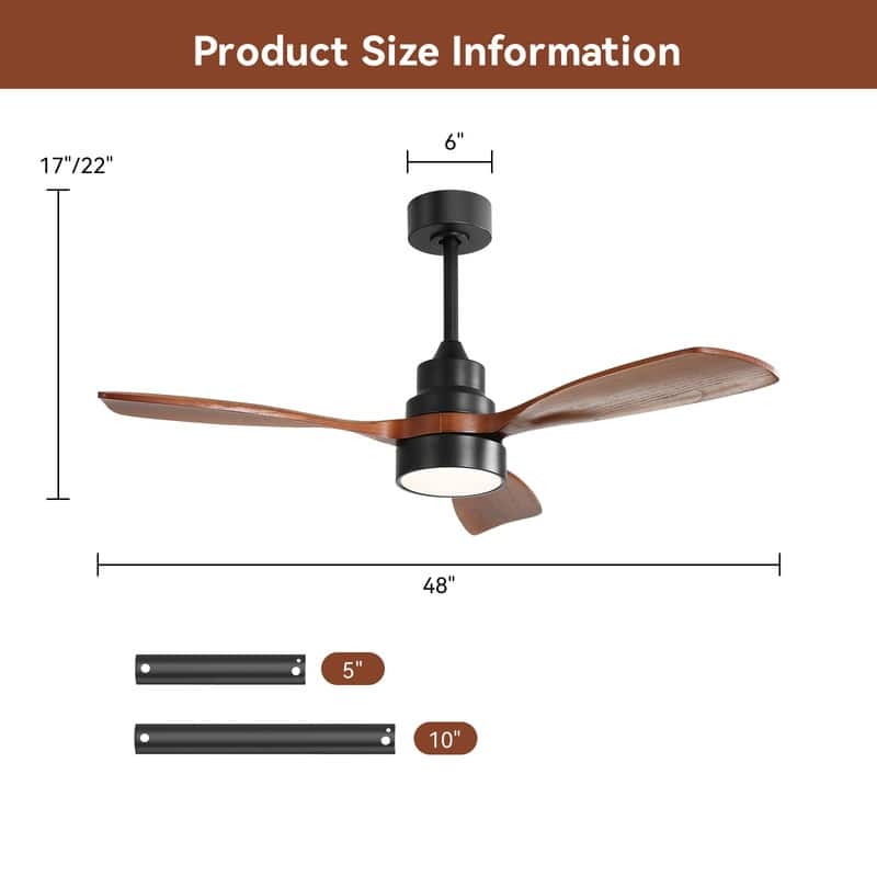 Sofucor 48/52 Inch Wood Ceiling Fan with Light and Remote/Smart App Voice Control, Dimmable Lights Included