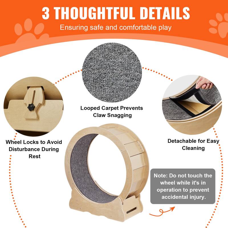 Cat Exercise Wheel, Large Cat Treadmill Wheel for Indoor Cats, Cat Running Wheel with Detachable Carpets