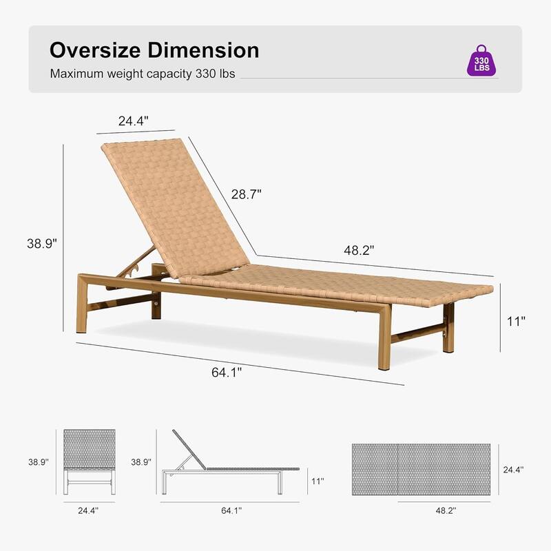 PURPLE LEAF Patio Chaise Lounge Rattan Chair Outdoor Pool Adjustable Recliner Wicker Lounger