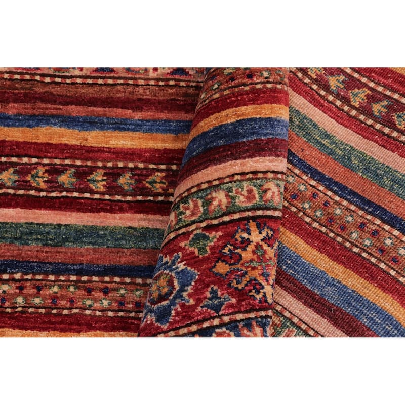 Tribal Khurgeen Gwyneth Drk. Red/Drk. Blue Hand-knotted Wool Rug - 4'11 x 6'4 - 4'11'' x 6'4''