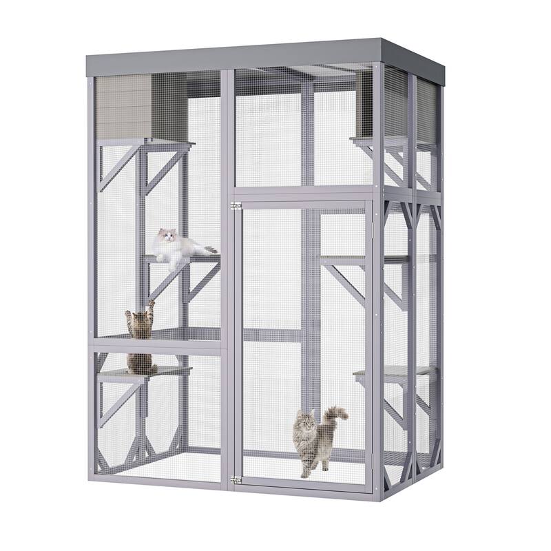 Catio Outdoor Cat Enclosure, Large Wooden at Playpen House Patio, Cat Cage Playpen with 4 Platforms & 2 Napping Houses