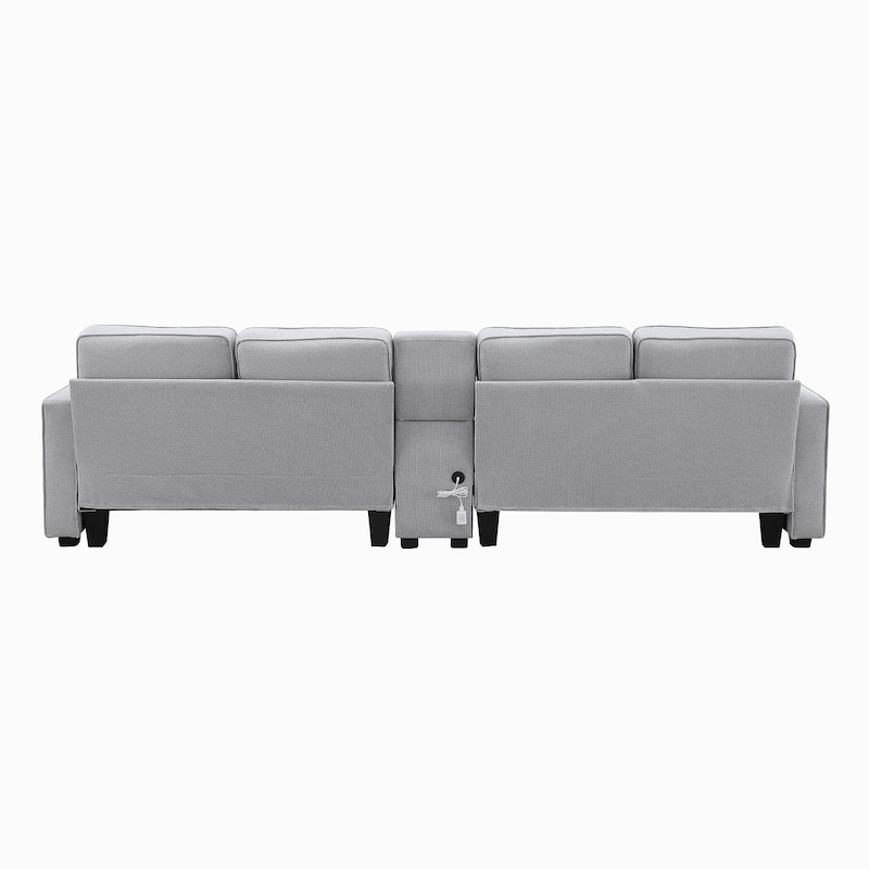 Fabric Upholstered Sofa with 4 Pillows 4-Seats