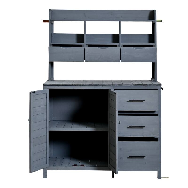 45" Farmhouse Patio Potting Bench Garden Workstation with 6 Drawers & Cabinet