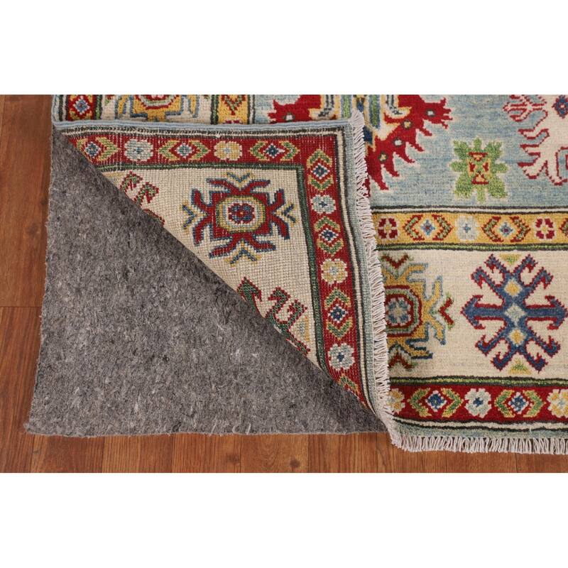 Light Blue Kazak Area Rug Handmade Traditional Wool Carpet - 5'1" x 6'11"