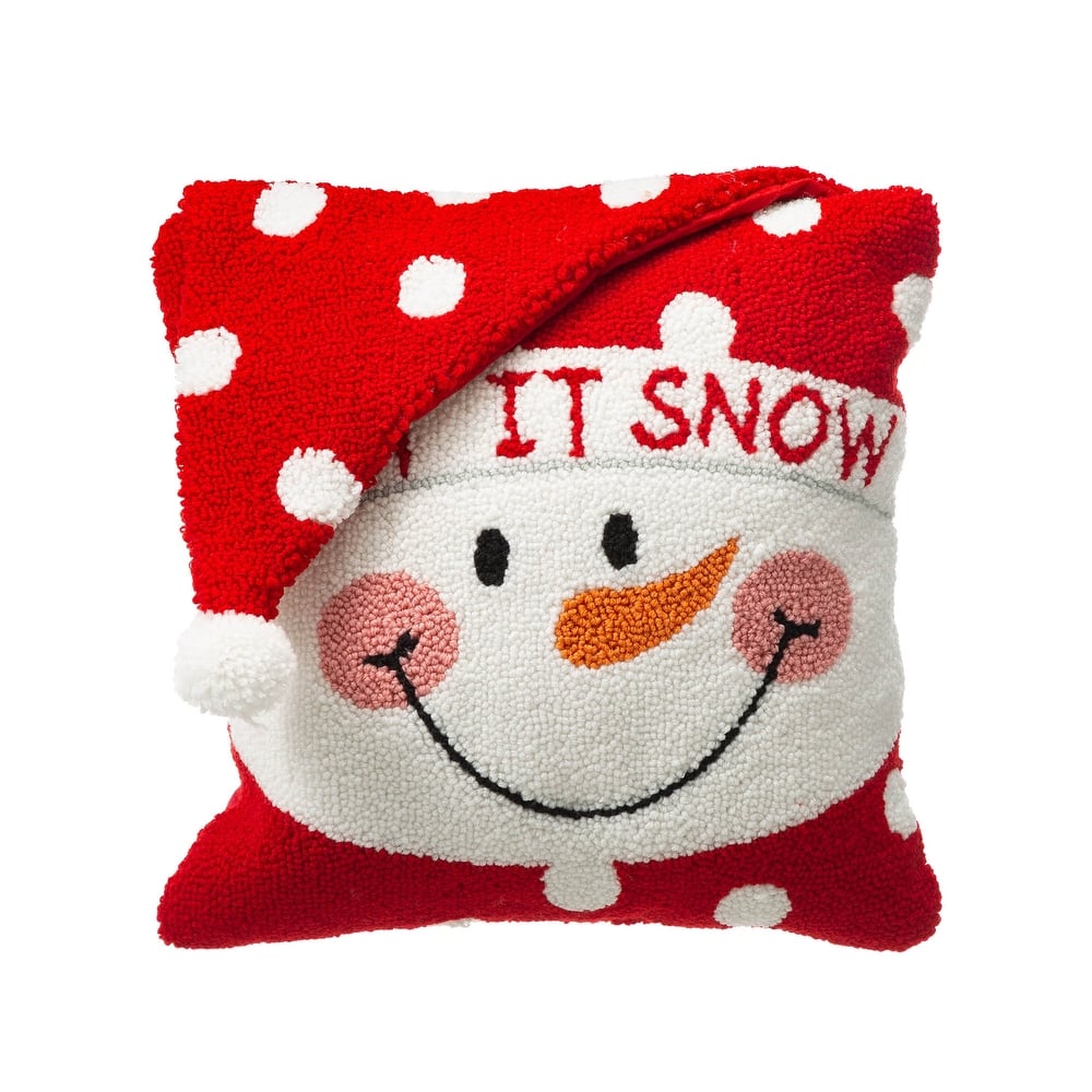 Glitzhome 14"L Hooked 3D Santa Snowman Christmas Throw Pillow Home Decor