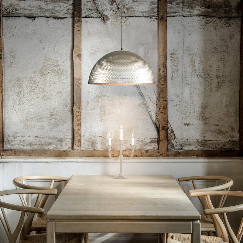 Rennnsan 1-Light Vintage Industrial Antique Silver Pot Lid Hammered Dome Pendant Light for Kitchen Islands