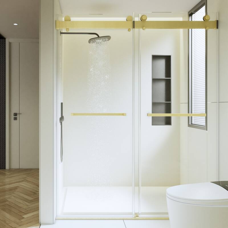 56-60"W x 76"H Frameless Double Sliding Shower Door - Brushed Gold