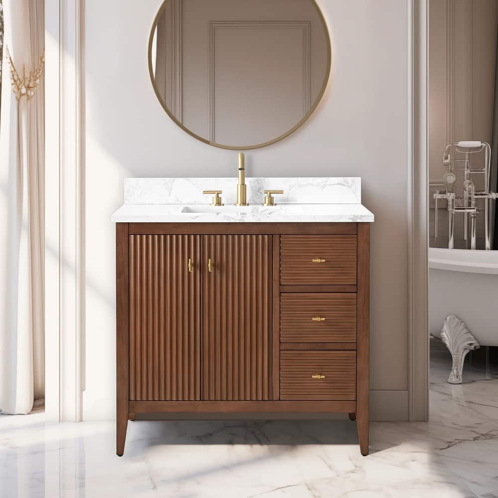 Vanity Art 36" Single Sink Bathroom Vanity Cabinet with Engineered Marble Countertop