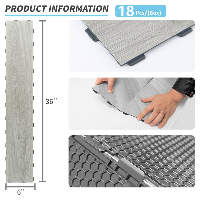 Art3d 36'' x 6'' Interlocking Luxury Vinyl Flooring Tile, Wood Floor Plank,Waterproof, Anti-Slip,18pcs,27 sqft