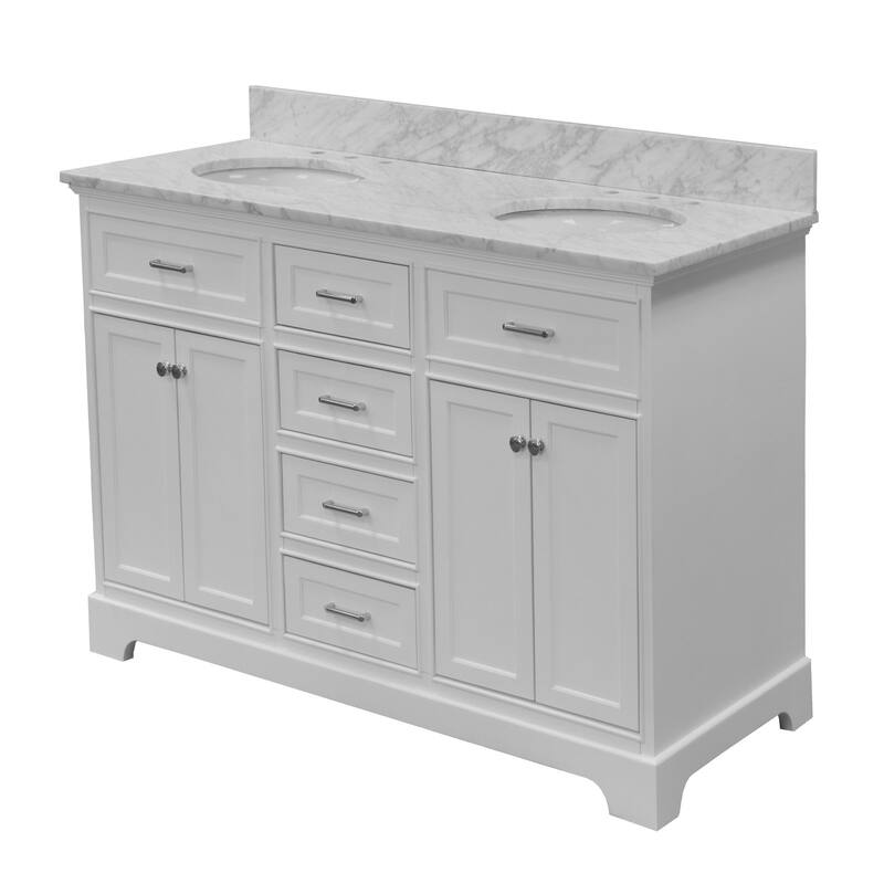KitchenBathCollection Aria 60" Double Bathroom Vanity with Carrara Marble Top