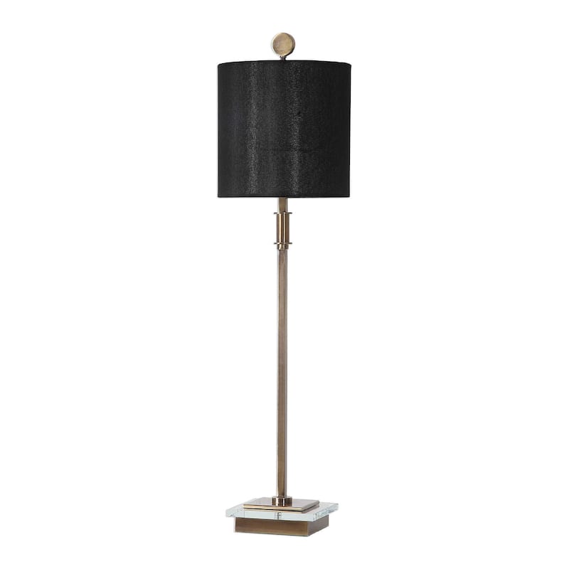 Antique Finish Table Lamp with Drum Shade - 34" - Black and Bronze Tone