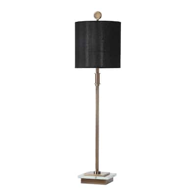 Antique Finish Table Lamp with Drum Shade - 34" - Black and Bronze Tone