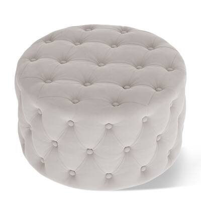 Clihome 29.5" Classic Button Tufted Velvet Round Ottoman