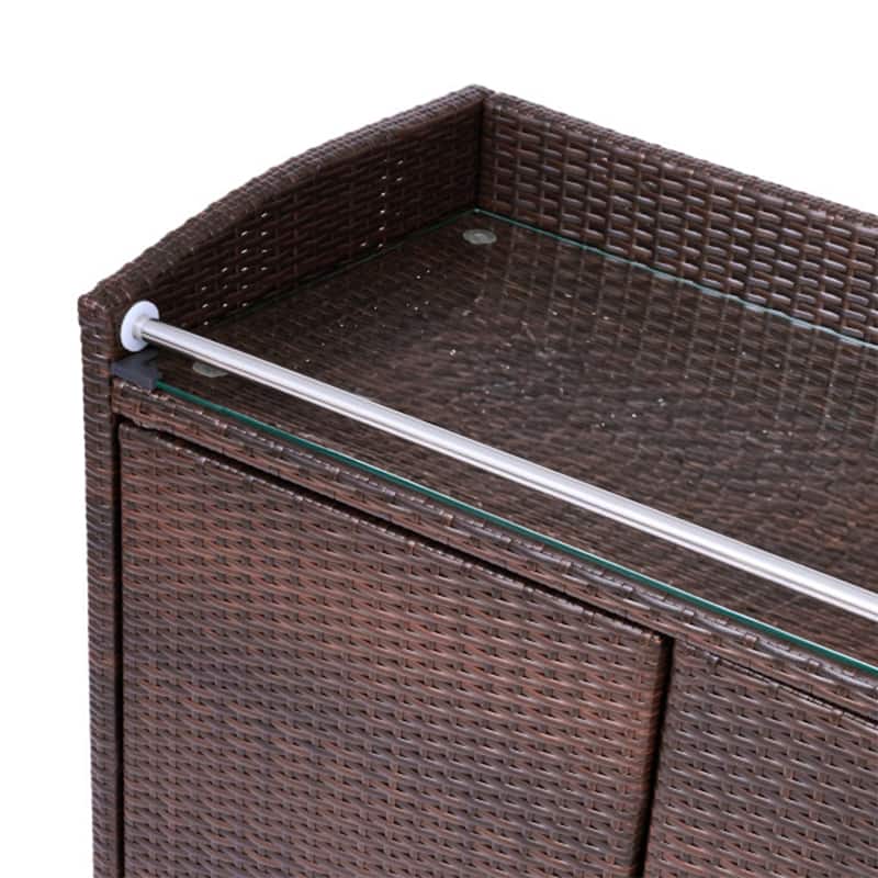 Teamson Home Outdoor Rattan Bar Serving Cart with Locking Caster Wheels, Glass Top, Large Patio Storage for Deck and Patio Use