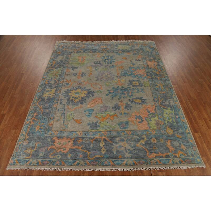 Oushak Indian Area Rug Handmade Transitional Grey Wool Carpet - 8'0"x 9'11"
