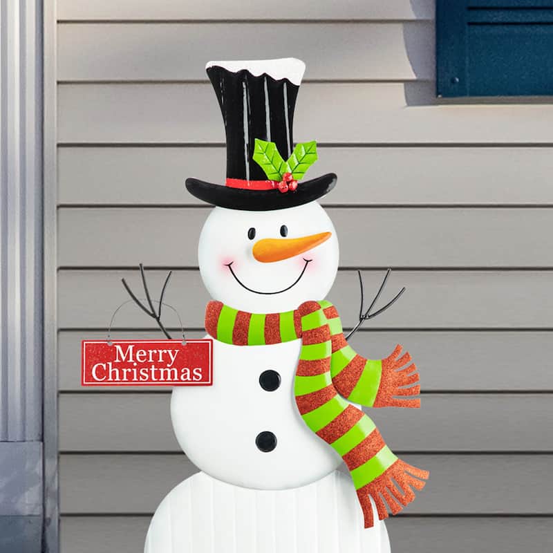 Glitzhome Christmas Metal Nutcraker Snowman Santa Garden Yard Stakes Wall Decor