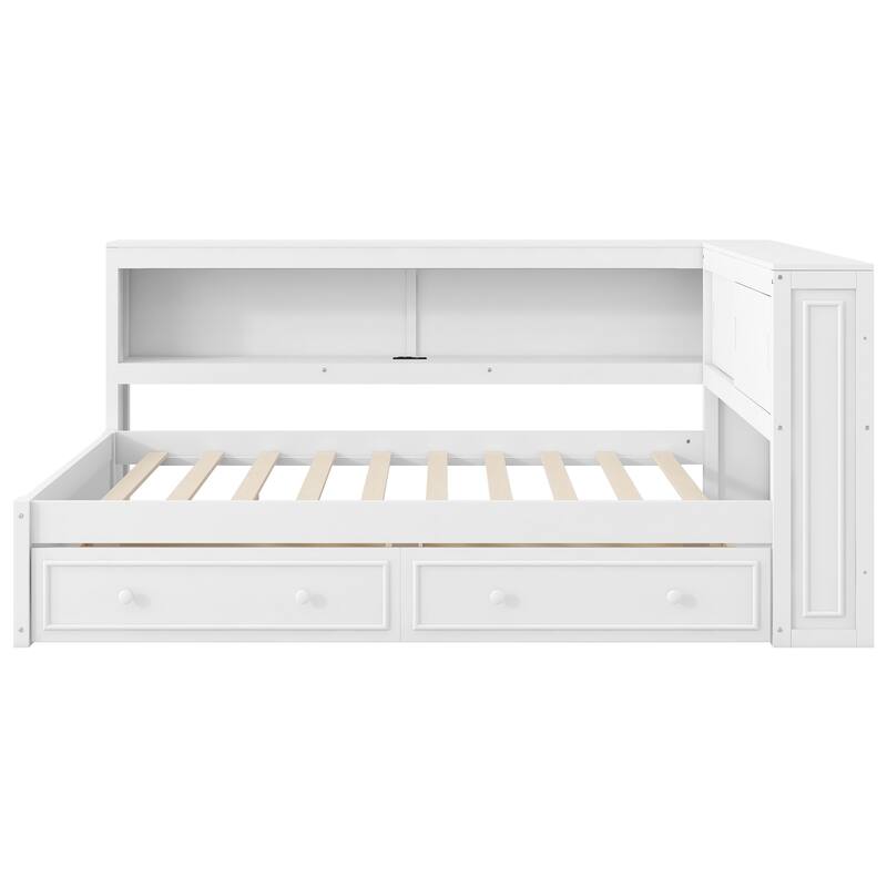 Roomfitters Full Size Wood Daybed with LED Lights, USB Ports and 2 Drawers