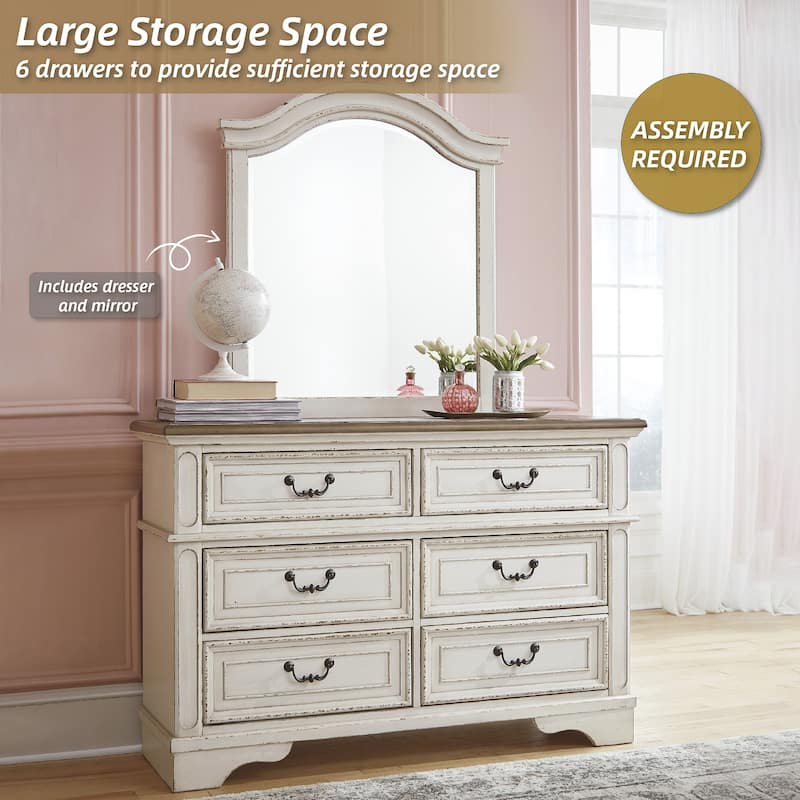 Realyn Dresser and Mirror - Antique White - 6-drawer